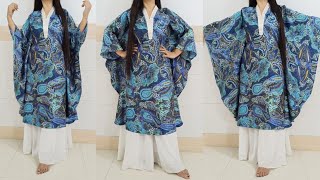 Butterfly Kaftan Dress Design Cutting amp Stitching V Collar Neck DIY CircularUmbrella Kaftan kurti [upl. by Elfstan303]