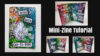 Mixed Media Art Journal TutorialA MINIZINE WITH CATTITUDE [upl. by Halbeib]