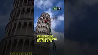 Studenti srotolano la bandiera della Palestina dalla torre di Pisa [upl. by Osnofla636]