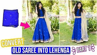 DIY Convert Old Saree Into Lehenga Part 1  Lehenga Skirt [upl. by Wirth]