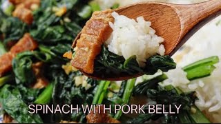 NOT ONLY TASTY BUT SORT OF HEALTHY SPINACH WITH PORK BELLY neStyle🇺🇸 blasianfamily soulfood [upl. by Hayyifas]