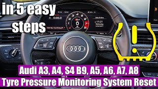 How to reset Tyre Pressure Monitoring System TPMS Audi A3 A4 S4 B9 A5 A6 A7 A8 20162022 [upl. by Terrilyn]