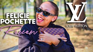 Louis Vuitton Felicie Pochette Review  LV Pochette Mod Shots amp What Fits  Luxury Purse Review [upl. by Enaillil]