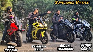 Kawasaki Zx10R Vs Suzuki Hayabusa Vs Bmw S1000RR Vs Suzuki GSXR  Quad Battle [upl. by Esinaej]