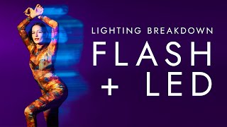 Mixing flash with colored continuous LED light during a fashion photoshoot  Lighting Tutorial [upl. by Eelaras350]