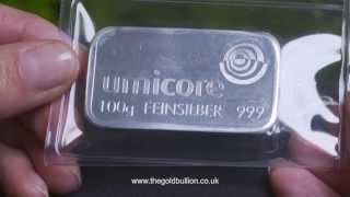 Umicore 100 gram Silver Bullion Bar [upl. by Frodine249]