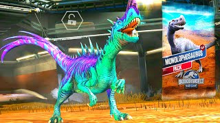 UNLOCKED MONOLOPHOSAURUS AND BUMPY BATTLE  JURASSIC WORLD THE GAME [upl. by Ashman]