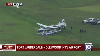 Seaplane goes off runway ends up on grass at Fort Lauderdale airport [upl. by Radman]