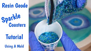 How to Make Resin Geode Coasters Using Silicone Mold  Step by Step Tutorial  Sparkle Blue Agate [upl. by Iruy863]