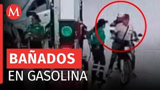 Despachadora baña con gasolina a asaltantes en Edomex [upl. by Jeannette494]