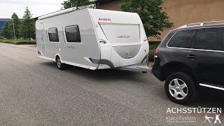 Achsstützen KippSystem Wagenheber Wohnwagen aufbocken Reifenwechsel Unterstellbock Caravanheber [upl. by Analra499]