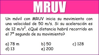 MRUV  Un móvil con MRUV inicia su movimiento con velocidad de 50ms Si su aceleración es de 12ms2 [upl. by Nyluqcaj793]