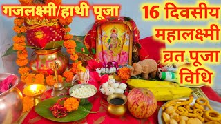 16 दिन वाली महालक्ष्मी व्रत पूजा विधि  Mahalaxmi Vrat 2023 संपूर्ण नियम Gaja Laxmi Puja Hathi Puja [upl. by Enyamrahs]