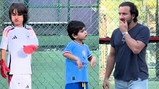 Saif Ali Khan Shows Support For Sons Taimur And Jeh Ali Khan Playing Football [upl. by Arlina]