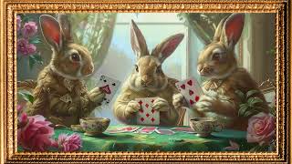 4K Bunnies Playing Cards  Vintage Framed TV Art Screensaver  3 Hours No Sound [upl. by Immot]