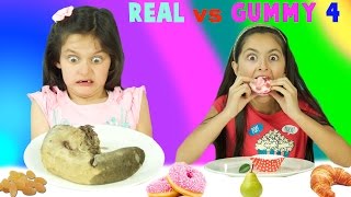 Real Food vs Gummy Food Challenge Part 4 Real Food Kids React [upl. by Akerboom]