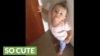 Babbling baby refuses to let dad walk out the door to work [upl. by Sid]