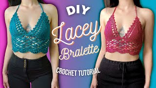 Lace Detailed Bralette for all sizes  DIY Crochet Tutorial [upl. by Lahcym]