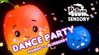 Dance Party with Mango and Blueberry  Baby Stimulation Videos  Baby Sensory Fruit [upl. by Dustie]