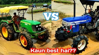 John Deere 5404 63HP 4wd vs Farmtrac 45 Ultramaxx 4wd 47HP in River  Tractor Help [upl. by Ynned]