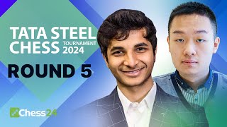 Watch Anish v Pragg Alireza Nodirbek Wei Yi amp Ian Hunt For The Lead  Tata Steel 2024 Rd 5 [upl. by Agathy183]