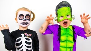 Halloween Party  Dress Up Costumes for Halloween  kids Gaby and Alex [upl. by Lopes]