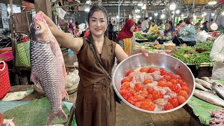 Market show Buy chicken ovary and fish for cooking  Cooking with Sreypov [upl. by Haze833]