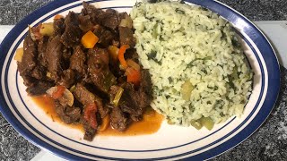 Delicious Stew Beef and Callaloo Rice Recipe  Taste the Caribbean Flavours [upl. by Larine449]