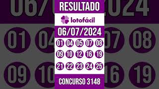 Loto Facil hoje  06072024  Resultado concurso 3148 [upl. by Ttirrej]