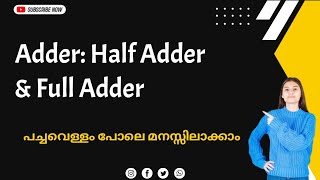 Combinational Circuit AdderHalf AdderFull Adder in Malayalam [upl. by Igiul]