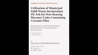 Utilization of Municipal Solid Waste Incineration Fly Ash for NonBearing Masonry Uni  RTCLTV [upl. by Wyn707]