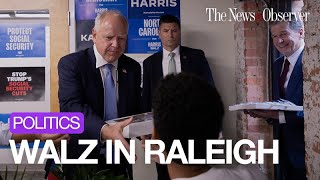 Gov Tim Walz visits Raleigh campaign office thanks workers who put NC in play [upl. by Noedig]