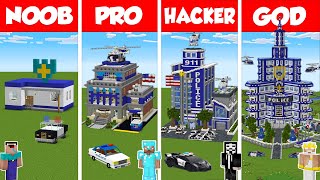 Minecraft TNT POLICE STATION HOUSE BUILD CHALLENGE  NOOB vs PRO vs HACKER vs GOD  Animation [upl. by Yenffad]