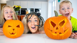 Halloween pumpkin carving  Family fun with Gaby and Alex Show [upl. by Alema]