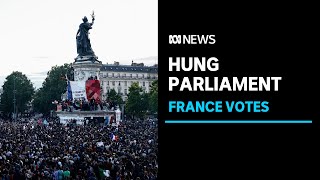 Farright misses out on majority hung parliament projected French election  ABC News [upl. by Breana]