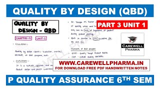 Quality by Design Qbd  Part 3 Unit 1  Quality Assurance 6th semester  Carewell Pharma [upl. by Aneeuqal]