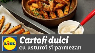 Cartofi dulci cu usturoi si parmezan la cuptor • reteta Bucataria Lidl [upl. by Nelyahs929]