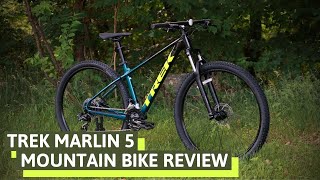 Beginner MTB or Rugged Hybrid 2021 Trek Marlin 5 Mountain Bike Review of Feature and Weight [upl. by Aylmar]