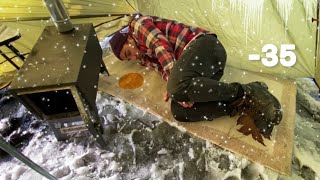 35° Solo Camping 3 Days Solo Winter Camping Adventure in the Snowstorm Bushcraft Survival Shelter [upl. by Becht]