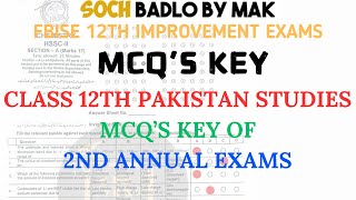 MCQS Key OF Class 12th Pak Studies 2nd Annual Exams  Soch Badlo By MAK [upl. by Sergent905]