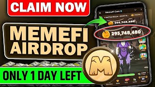 Memefi Airdrop Claim Now 🪂 Only 1 Day Left  Memefi Airdrop Withdrawal [upl. by Tnemelc]