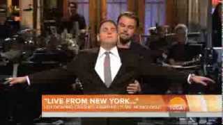 Leo DiCaprio gives Jonah Hill Titanic style hug on SNL [upl. by Semadar238]