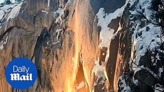 Yosemite visitors treated to stunning lavalike firefall display [upl. by Nnylyahs]