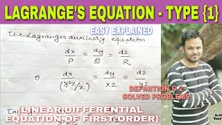 LAGRANGES EQUATION  LINEAR PARTIAL DIFFERENTIAL EQUATION OF FIRST ORDER  TYPE  1 [upl. by Llirrehs]