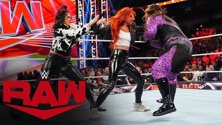 Becky Lynch Bayley and Nia Jax get into a preRoyal Rumble scuffle Raw highlights Jan 22 2024 [upl. by Nylram]