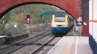 EMR VP185 HSTs 43073 amp 43047 at speed passing Loughborough 171020 [upl. by Ardnoyek]