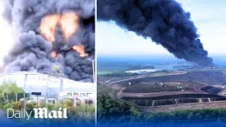 Cannock fire Massive black plumes of smoke seen from 20 miles away as huge blaze breaks out [upl. by Syhr]