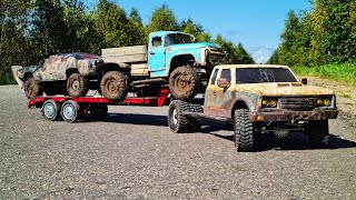 RC Transportation  Сложная погрузка на прицеп Эвакуация внедорожников из грязи RC OFFroad 4x4 [upl. by Anikas]