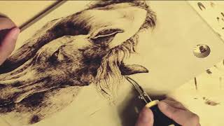 pyrography drawing timelapse  pirografia su tagliere di legno [upl. by Yanat]