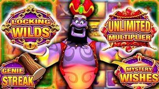 GENIE JACKPOTS MEGAWAYS 🔥 SLOT ALL 4 DIFFERENT 😵 BONUS FEATURES COLLECTED‼️ [upl. by Bilek941]